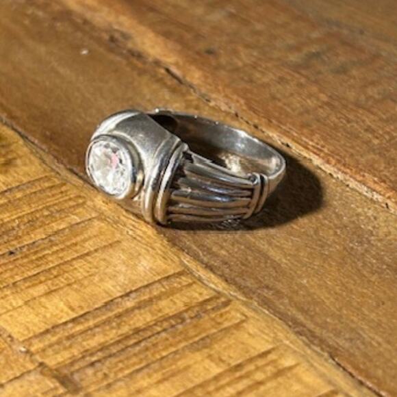 Vintage 1980s Sterling Silver Deco Revival Ring w/ CZ – Size 7.25 - Picture 3 of 5